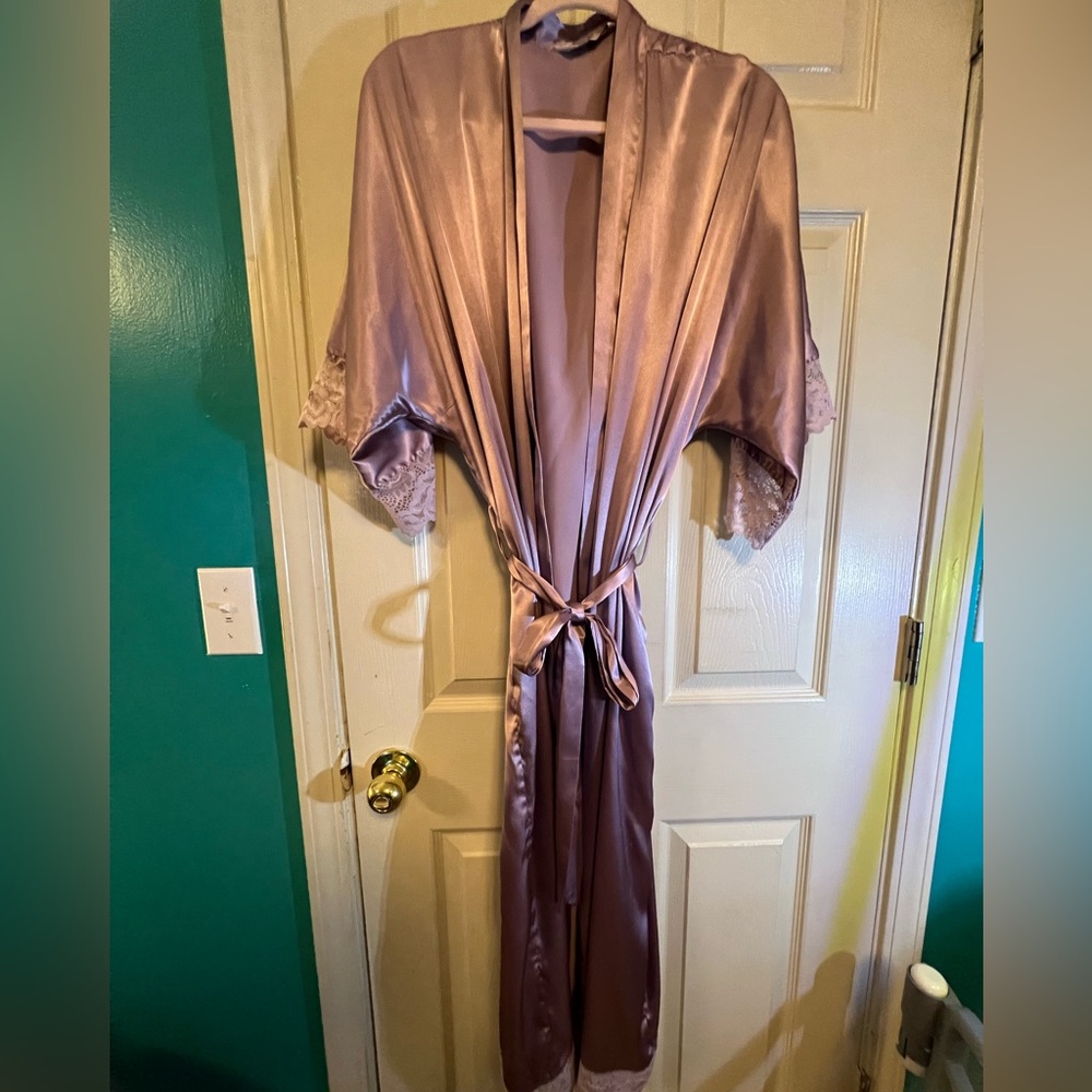 Luxurious Purple Satin Robe with Wrap Design
